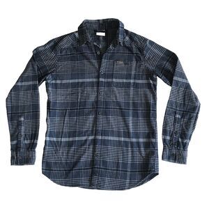 Columbia Men S Cornell Woods Flannel L/S Blue Gray Plaid Shirt Cabincore EUC